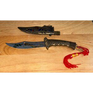 Tiger Decorative Stainless Steel Knife With Intricate Sheath & Red Tassel Dagger